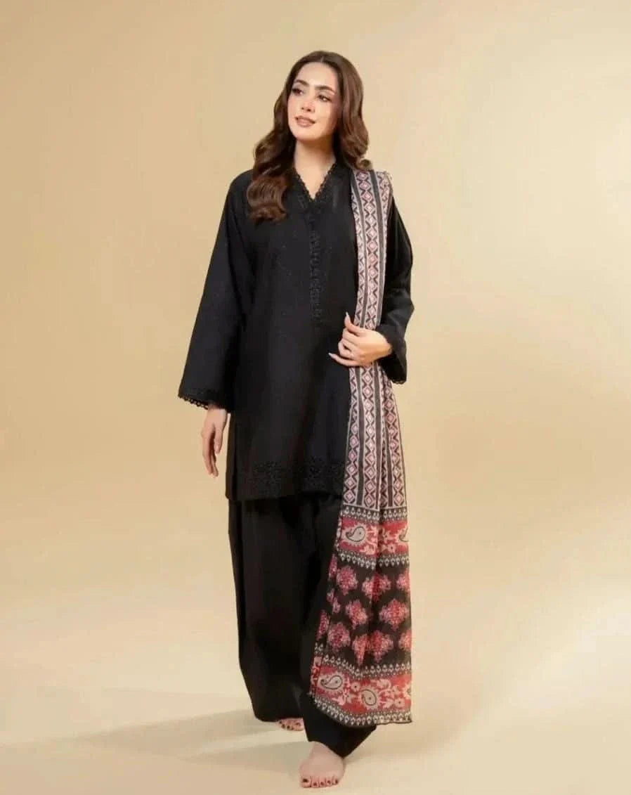 3 PC EMBROIDERED DHANAK SUIT PQ-782