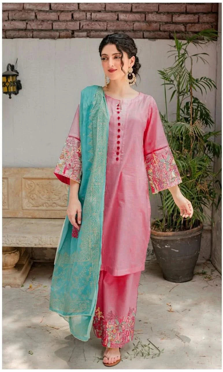 3 PIECE-EMBROIDERED DHANAK SUIT PQ-788