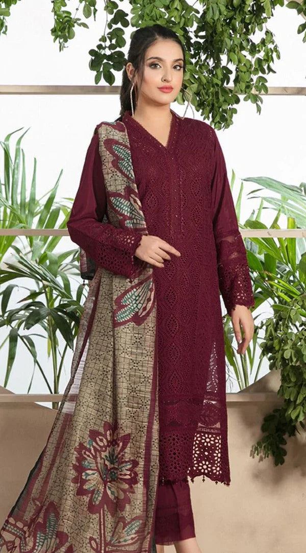 3PC EMBROIDED DHANAK DRESS PQ-314