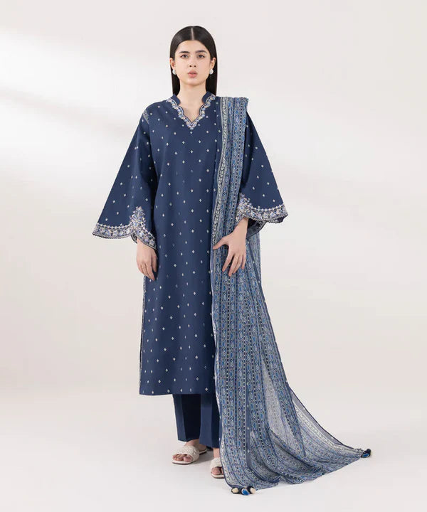 3PC EMBROIDERED DHANAK DRESS PQ - 389