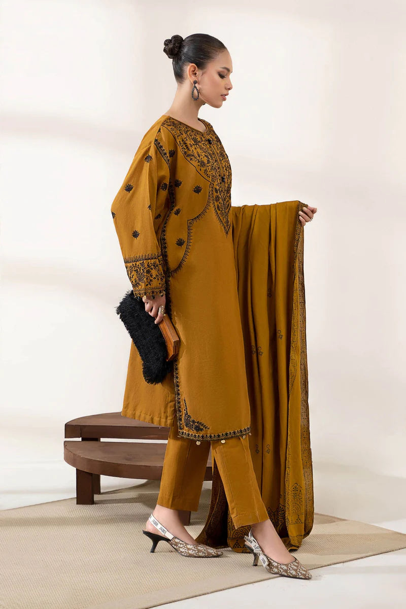 3PC EMBROIDERED DHANAK DRESS PQ - 396