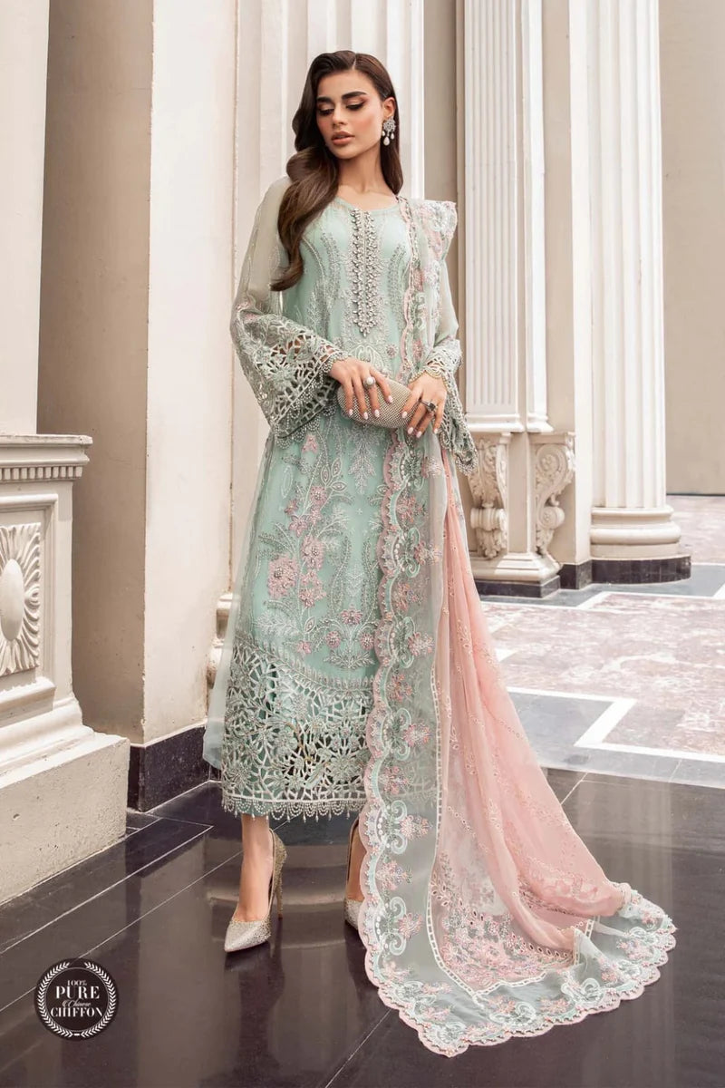 3PC UNSTICHED SEQUENCE EMBROIDERED CHIFFON DRESS PQ - 432