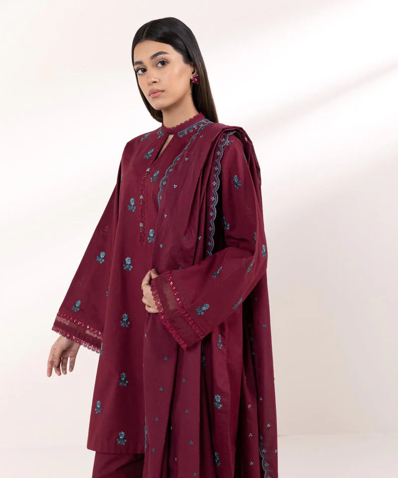 3PC UNSTICHED DHANAK SEQUENCE EMBROIDED DRESS PQ - 444