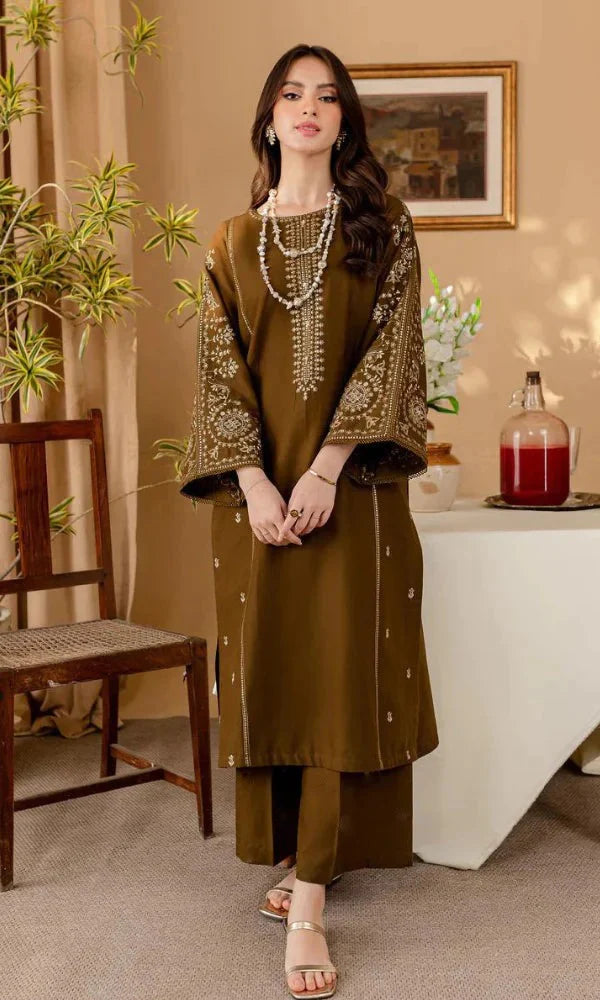 2PC EMBROIDERED DHANAK DRESS PQ - 385