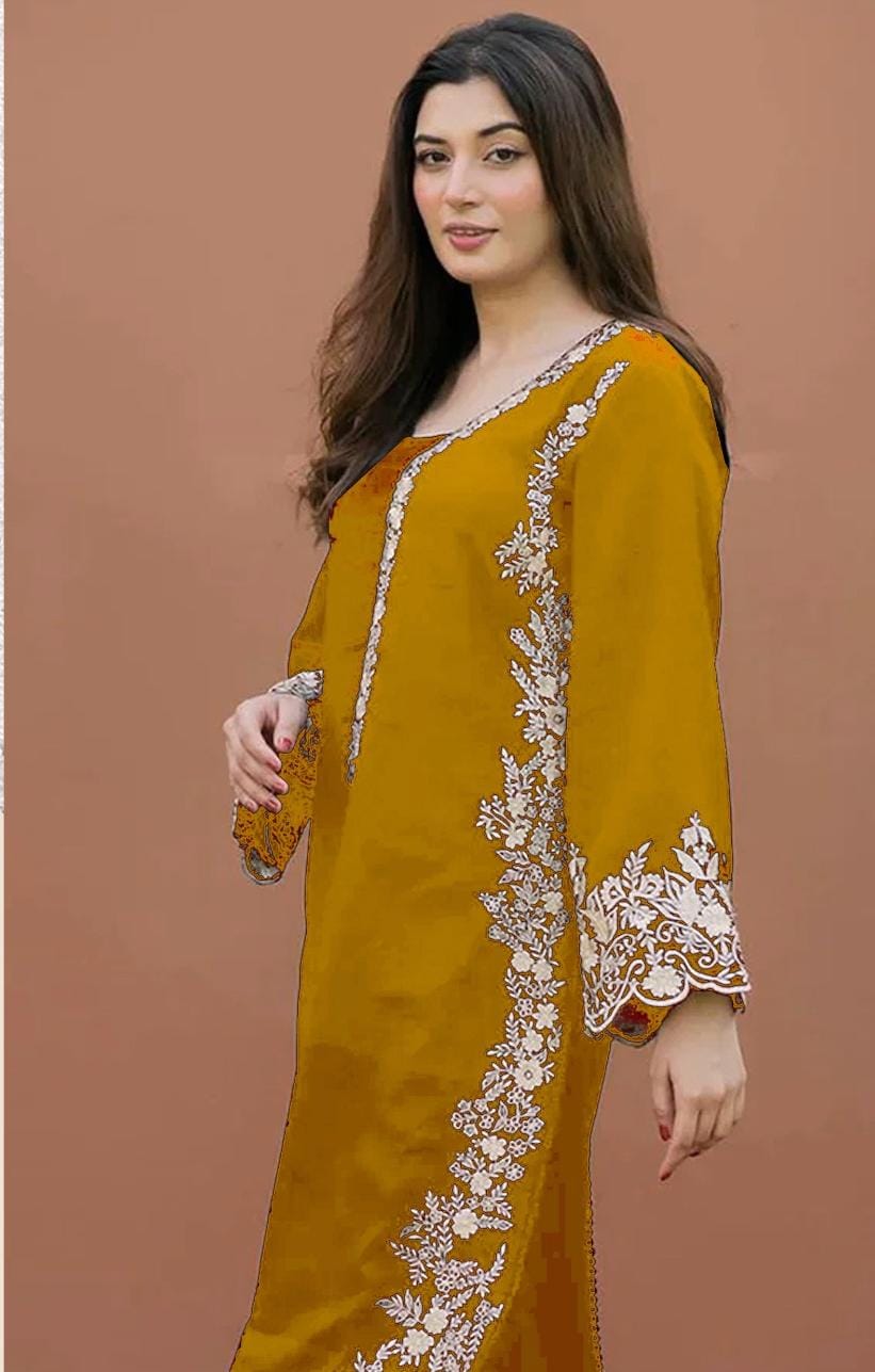 2PC UNSTICHED EMBROIDERED DHANAK DRESS PQ - 780