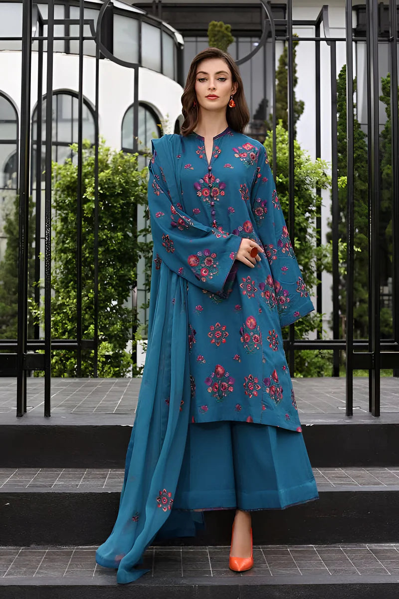 3PC UNSTICHED EMBROIDERED DHANAK DRESS PQ - 415